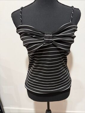 Zenobia Black and White Striped Bow-Front Spaghetti Camisole